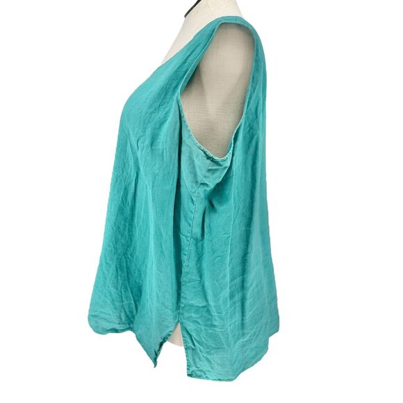 Silk Club Tank Top Womens 3X Teal Green Washable Linen Lightweight Sleeveless - Picture 8 of 8